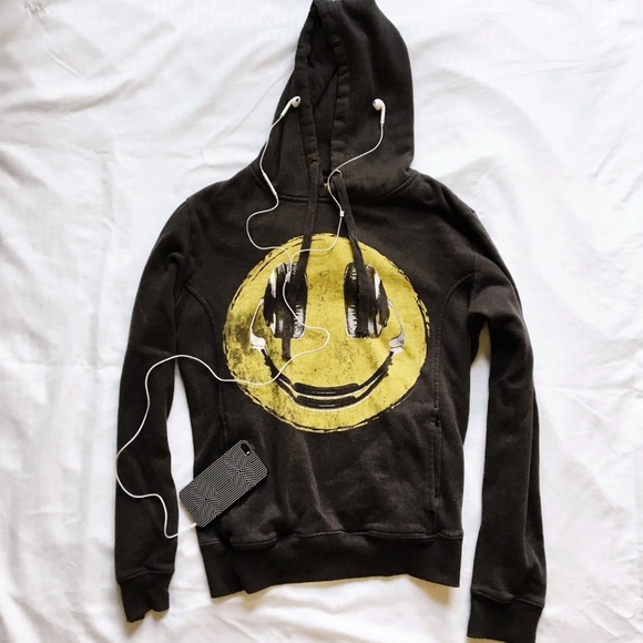 Cotton On Tops - Dark gray hoodie with yellow smiley face cotton on